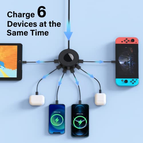 6-Port USB Charger Charging Station with Smart Identification, Desktop Multi-Port USB Charger Charging Station for Multiple Devices, iPhone iPad Tablets Cellphones (Black)