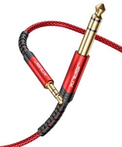 jsaux 3.5mm to 6.35mm stereo audio cable, 6.35mm 1/4″ male to 3.5mm 1/8″ male trs bidirectional stereo audio cable jack 4ft for guitar, ipod, laptop, home theater devices, speaker and amplifiers-red
