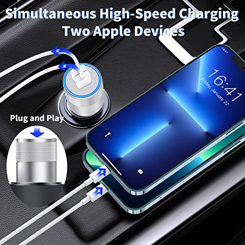 [Apple MFi Certified] iPhone Fast Car Charger, Rombica 4.8A Dual USB Smart Power Car Rapid Charger with 2 Pack Lightning to USB Quick Car Charging Cord for iPhone 14/13/12/11/XS/XR/SE/X 8/iPad/AirPods