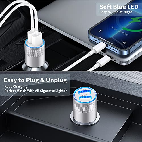 [Apple MFi Certified] iPhone Fast Car Charger, Rombica 4.8A Dual USB Smart Power Car Rapid Charger with 2 Pack Lightning to USB Quick Car Charging Cord for iPhone 14/13/12/11/XS/XR/SE/X 8/iPad/AirPods