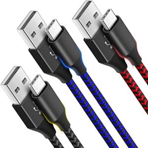 usb c cable 10ft 3 pack usb c charger cable, usb a to usb c charging cable usb type c fast charge cord compatible with samsung galaxy s20 s10 note 9, android cell phones and more- black blue red