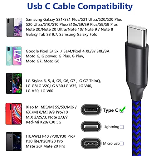 USB C Cable 10ft 3 Pack USB C Charger Cable, USB A to USB C Charging Cable USB Type C Fast Charge Cord Compatible with Samsung Galaxy S20 S10 Note 9, Android Cell Phones and More- Black Blue Red
