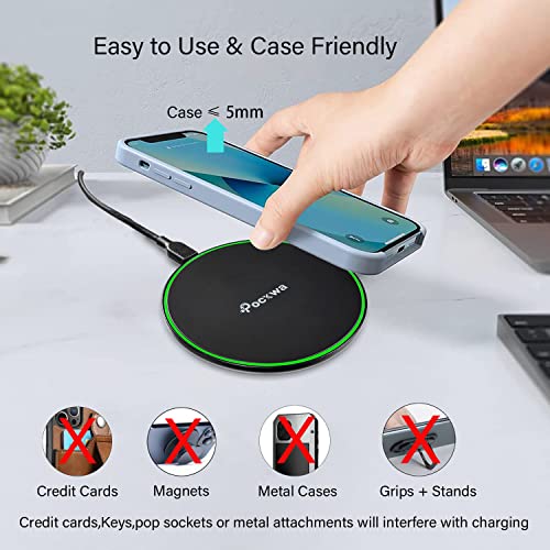 Pocxwa Wireless Charger for Samsung Galaxy S23 S22 S21 S10 Plus S10E S9 S9+ S8 S8+ S7 S6 Edge, Fast Wireless Charging Pad Compatible with Samsung Galaxy Note 20 10 9 8, 10W Max Cargador Inalambrico
