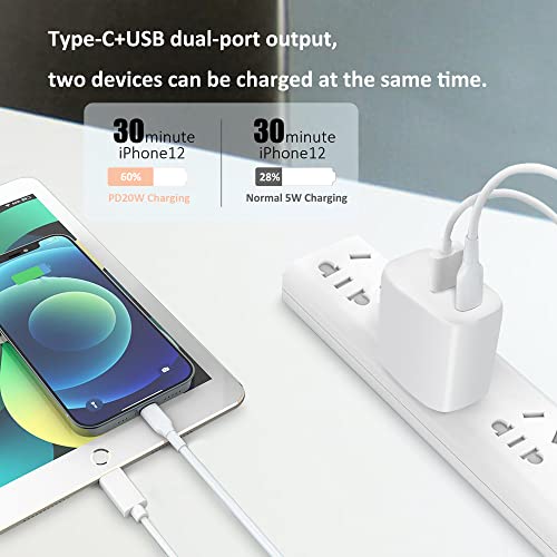 [2-Pack] 20W USB C Fast Charger(ETL Listed), Dual Port PD Power Delivery + Quick Charge 3.0 Wall Charger,Type-C Quick Charge Phone Adapter for IP Hone 12 Pro Max Mini 11 Pro Max Xs Max X 8 Plus IP ad