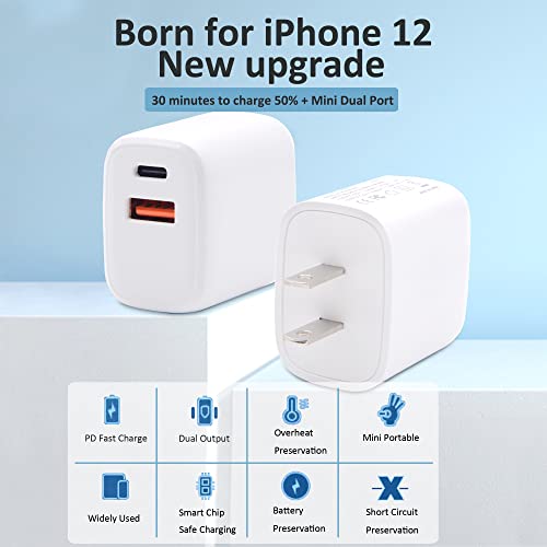 [2-Pack] 20W USB C Fast Charger(ETL Listed), Dual Port PD Power Delivery + Quick Charge 3.0 Wall Charger,Type-C Quick Charge Phone Adapter for IP Hone 12 Pro Max Mini 11 Pro Max Xs Max X 8 Plus IP ad