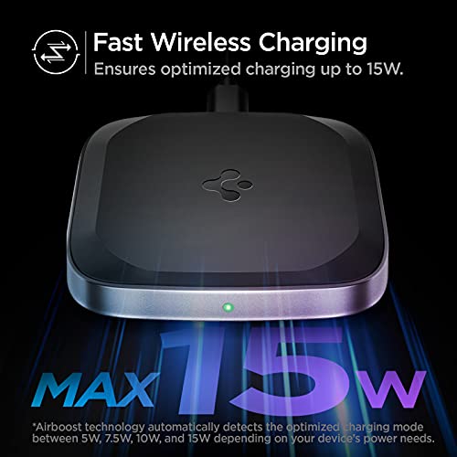 Spigen Wireless Charger, Fast 15W Wireless Charging Pad for Qi Enabled Galaxy S23 Ultra Plus Z Fold Flip 4 3 S22 S21 FE Note 20 Pixel 6 iPhone 11 XS XR X 8 SE [No Adapter Included]