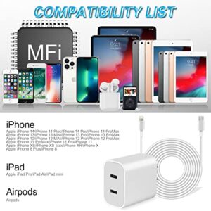 iPhone 14 Super Fast Charger,Dual Port USB C Charger [Apple MFi Certified] Apple USB C Wall Charger Plug with 2Pack Type C Quick Lightning Cable For iPhone 14/13/12/11/ProMax/Mini/XR/SE/8 Plus/AirPods