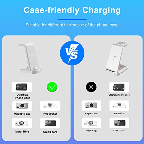 Meynorway 3 in 1 Wireless Charger Stand Case Friendly Charging Station for Apple Watch, Airpods, iPhone 14 13 12 11 Pro X Max XS XR 8 7 Plus 6s 6 & Popsockets