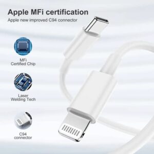 iPhone 14 13 12 Charger Fast Charging Apple MFi Certified,20W PD USB C Wall Charger Block with USB-C to Lightning Cable Cord 6ft,Apple Charger for iPhone 14/13/12/11 Pro Max Mini Plus iPad AirPods