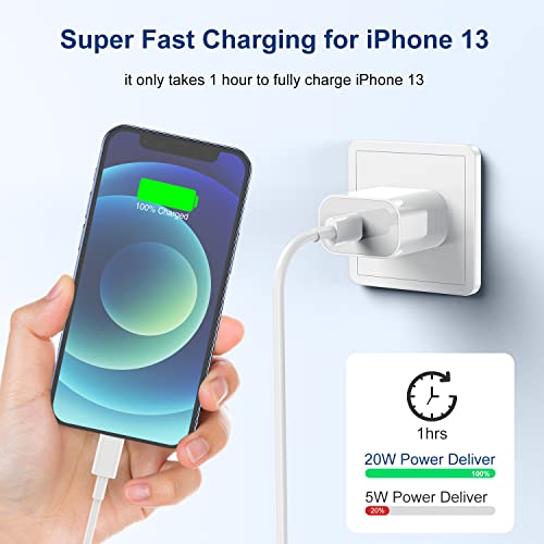 iPhone 14 13 12 Charger Fast Charging Apple MFi Certified,20W PD USB C Wall Charger Block with USB-C to Lightning Cable Cord 6ft,Apple Charger for iPhone 14/13/12/11 Pro Max Mini Plus iPad AirPods