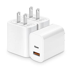 charger block usb and usb c port [3 pack] usb wall charger multiport [pd 20w usb-c & qc 3.0 usb port] compatible with iphone 13/12/11/x/8, ipad, samsung, google, galaxy and more