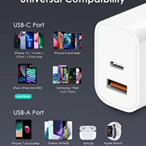 Charger Block USB and USB C Port [3 Pack] USB Wall Charger Multiport [PD 20W USB-C & QC 3.0 USB Port] Compatible with iPhone 13/12/11/X/8, iPad, Samsung, Google, Galaxy and More