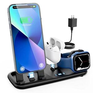 foldable 3 in 1 charging station,18w fast charger stand for multiple apple devices compatible with all iphone, iwatch, air pods, fast charge portable travel charger with qc3.0 adapter