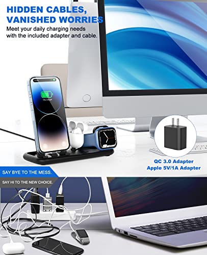Foldable 3 in 1 Charging Station,18W Fast Charger Stand for Multiple Apple Devices Compatible with All iPhone, iWatch, Air Pods, Fast Charge Portable Travel Charger with QC3.0 Adapter