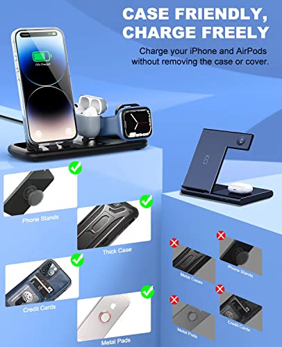 Foldable 3 in 1 Charging Station,18W Fast Charger Stand for Multiple Apple Devices Compatible with All iPhone, iWatch, Air Pods, Fast Charge Portable Travel Charger with QC3.0 Adapter