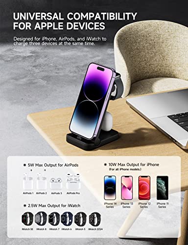 3 in 1 Charging Station, Foldable Charger Stand for Multiple Devices, iPhone Charging Station with 18W Wall Adapter, Fast Charge Portable Travel Charger Compatible with iPhone, iWatch, AirPods