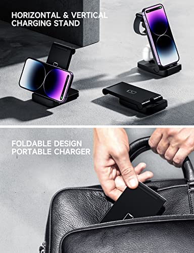 3 in 1 Charging Station, Foldable Charger Stand for Multiple Devices, iPhone Charging Station with 18W Wall Adapter, Fast Charge Portable Travel Charger Compatible with iPhone, iWatch, AirPods