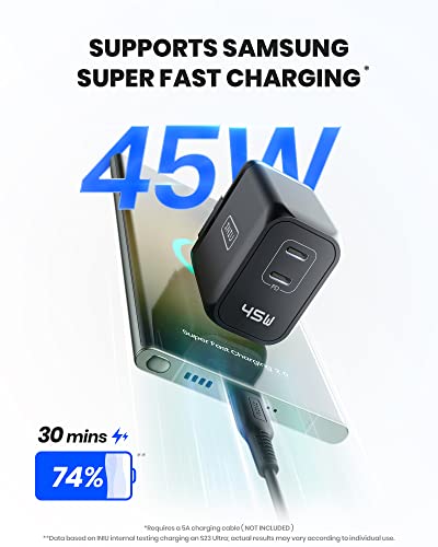 45W USB C Super Fast Charger, INIU I622 PD PPS Foldable Dual USB C Wall Charger Supports Super Fast Charging for Samsung S23 Ultra/S23/S22/S21/S20/Note, MacBook Air, Steam Deck, iPhone 14, iPad