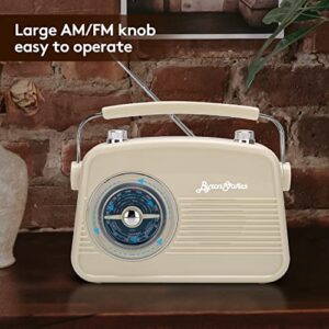 ByronStatics Portable Radio AM FM, Vintage Retro Radio with Built in Speakers, Best Reception and Longest Lasting, Power Plug or 1.5V AA Battery - Cream