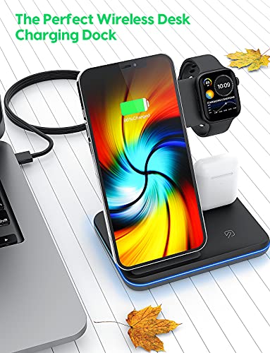 Wireless Charging Station, 2023 Upgraded 3 in 1 Wireless Charger Stand with Breathing Indicator Compatible with iPhone 14/13/12/11 Pro/XS, AirPods 3/2/1/pro 2, iWatch Series 8/7/6/5/4/3,Samsung Phones