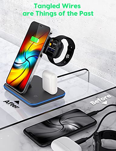 Wireless Charging Station, 2023 Upgraded 3 in 1 Wireless Charger Stand with Breathing Indicator Compatible with iPhone 14/13/12/11 Pro/XS, AirPods 3/2/1/pro 2, iWatch Series 8/7/6/5/4/3,Samsung Phones