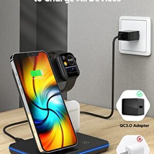 Wireless Charging Station, 2023 Upgraded 3 in 1 Wireless Charger Stand with Breathing Indicator Compatible with iPhone 14/13/12/11 Pro/XS, AirPods 3/2/1/pro 2, iWatch Series 8/7/6/5/4/3,Samsung Phones