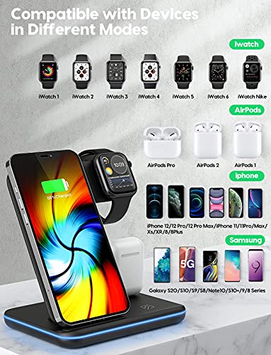 Wireless Charging Station, 2023 Upgraded 3 in 1 Wireless Charger Stand with Breathing Indicator Compatible with iPhone 14/13/12/11 Pro/XS, AirPods 3/2/1/pro 2, iWatch Series 8/7/6/5/4/3,Samsung Phones