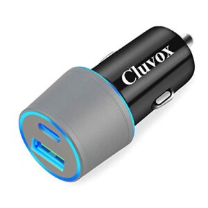 dual usb car charger adapter, cluvox 20w fast charge car charger compatible for iphone 14/13/12/11 pro/max/xs/xr/8/se 2020/ipad 8th/pro/air 4/mini, google pixel 5/4 xl, samsung cigarette usb charger