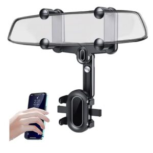 rearview mirror phone holder for car,360°rotatable and retractable car phone holder multifunctional rear view mirror phone holder,four corners fixed anti-shake design,for all mobile phones and all car
