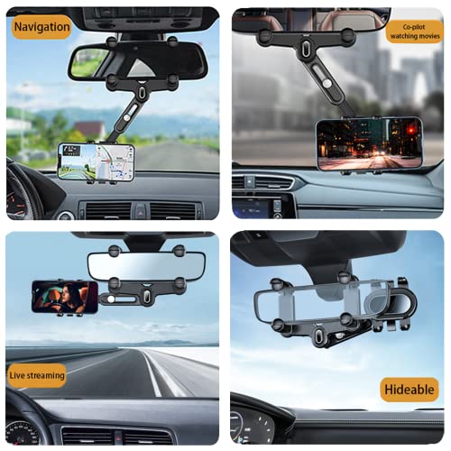 Rearview Mirror Phone Holder for Car,360°Rotatable and Retractable Car Phone Holder Multifunctional Rear View Mirror Phone Holder,Four Corners Fixed Anti-Shake Design,for All Mobile Phones and All Car