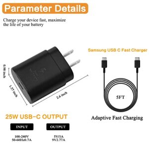 USB C Superfast Charger, USB Type-C to USB Type-C Cable 5ft and 25W Wall Charger Fast Charging PD Adapter Compatible with Samsung Galaxy Ultra S23/S22/S21/S20+ Note 20/10 Z Fold/Flip A71 A53 (1-Pack)