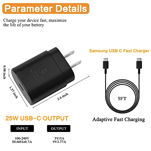 USB C Superfast Charger, USB Type-C to USB Type-C Cable 5ft and 25W Wall Charger Fast Charging PD Adapter Compatible with Samsung Galaxy Ultra S23/S22/S21/S20+ Note 20/10 Z Fold/Flip A71 A53 (1-Pack)