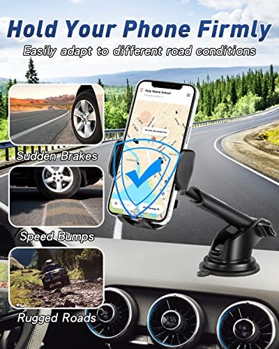 MLIFEMFUL Phone Mount for Car, 3 in 1 Car Phone Holder Mount Long Arm High Temperature Resistance Suction Cup,Cell Phone Holder for iPhone & All Smartphone Dashboard Windshield Vent Clip Compatible