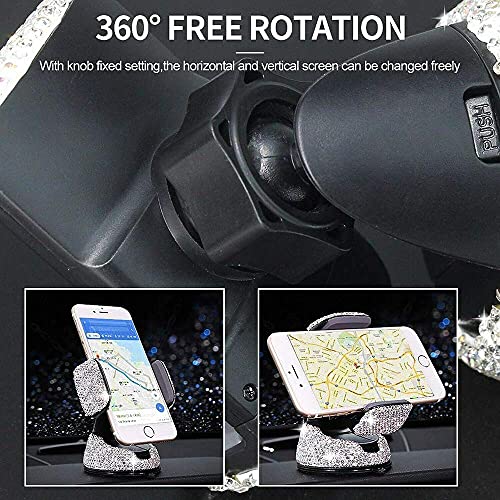 SUNCARACCL Bling Car Phone Holder, 360°Adjustable Crystal Auto Phone Mount Universal Rhinestone Car Stand Phone Holder Car Accessories for Windshield Dashboard and Air Outlet (White)