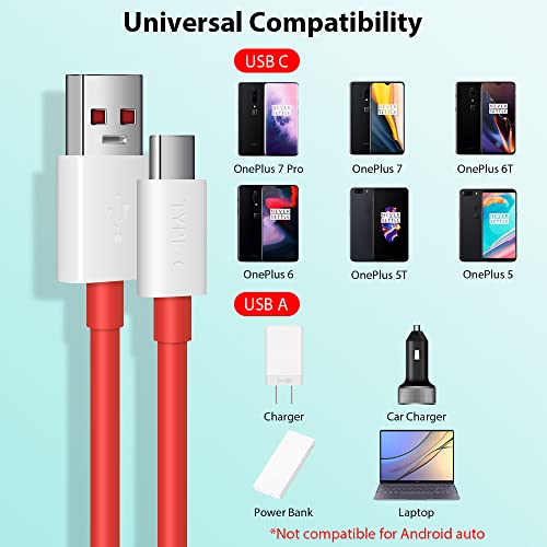 Dash Charge Cable Replacement for OnePlus 7, COOYA 5V 4A Warp Charging Cable for OnePlus 7 Pro 8 7T Type C Cable 6FT USB C Cable Dash Charging for Oneplus 6T 6 5T 5 3T SUPERVOOC Charging for 11 10 Pro
