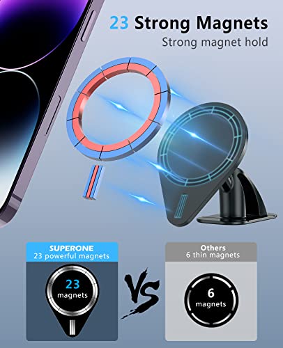 SUPERONE Mag Safe Car Mount for Dashboard [23 Strong N55 Magnets] iPhone MagSafe Phone Mount for car 360° Rotation Adjustable Magnetic Phone Holder, Only Fit for iPhone 14 13 12 Pro/Max/Mini