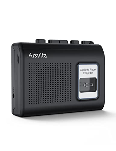 Arsvita Walkman Cassette Player, Portable Tape Recorder, Build-in Speaker and Microphone,Black