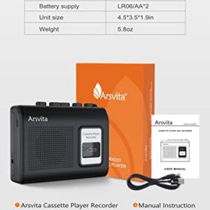 Arsvita Walkman Cassette Player, Portable Tape Recorder, Build-in Speaker and Microphone,Black