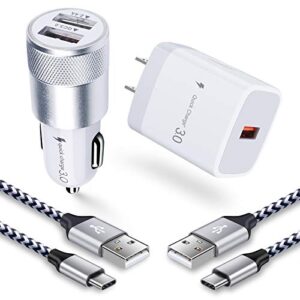 usb fast charger kit for samsung galaxy a53 5g s23 ultra s22 s21 ultra 5g s20 fe s10 plus a54 a73 a72 a71 a52 a14 a13 note20, quick charge 3.0 wall charger+rapid car charger adapter+2 usb c cable 3ft