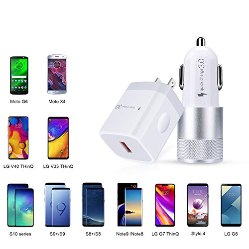 USB Fast Charger Kit for Samsung Galaxy A53 5G S23 Ultra S22 S21 Ultra 5G S20 FE S10 Plus A54 A73 A72 A71 A52 A14 A13 Note20, Quick Charge 3.0 Wall Charger+Rapid Car Charger Adapter+2 USB C Cable 3FT