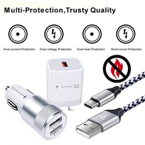 USB Fast Charger Kit for Samsung Galaxy A53 5G S23 Ultra S22 S21 Ultra 5G S20 FE S10 Plus A54 A73 A72 A71 A52 A14 A13 Note20, Quick Charge 3.0 Wall Charger+Rapid Car Charger Adapter+2 USB C Cable 3FT