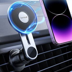 lamicall for magsafe car phone mount – [aluminum stable frame] [20 strong magnets] magnetic car vent phone holder mount, air vent car holder mount for iphone 14 13 12 pro plus max mini magsafe case