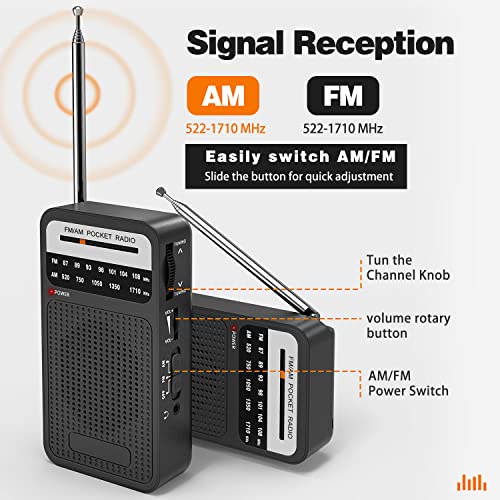 Portable Radio AM FM, Goodes Transistor Radio with Loud Speaker, Headphone Jack, 2AA Battery Operated Radio for Long Range Reception, Pocket Radio for Indoor, Outdoor and Emergency Use