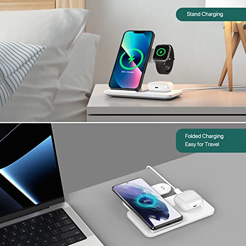 Wireless Charging Station for Apple Multiple Devices - Foldable 3 in 1 Charger Station Stand Dock for Apple Watch Series 7 6 SE 5 4 3 2 & Airpods iPhone 14Pro 14 13 Pro Max 13 12 11 Pro X Max XS XR 8