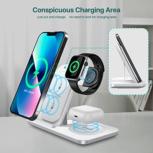 Wireless Charging Station for Apple Multiple Devices - Foldable 3 in 1 Charger Station Stand Dock for Apple Watch Series 7 6 SE 5 4 3 2 & Airpods iPhone 14Pro 14 13 Pro Max 13 12 11 Pro X Max XS XR 8