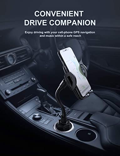 Car Cup Holder Phone Mount, Cup Phone Holder for Car 360° Adjustable Gooseneck Car Phone Holder for Cell Phone, iPhone,Samsung,Huawei,LG, Sony, Nokia GPS and More, Black