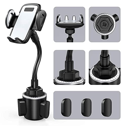 Car Cup Holder Phone Mount, Cup Phone Holder for Car 360° Adjustable Gooseneck Car Phone Holder for Cell Phone, iPhone,Samsung,Huawei,LG, Sony, Nokia GPS and More, Black