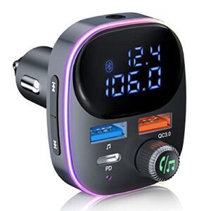 Bluetooth 5.3 FM Transmitter for Car Radio [2023 New], SOARUN Bluetooth Car Adapter [PD 20W+QC 3.0] [Large LCD Screen], Supports Handsfree Call Siri Google Assistant U Disk, 7 Color LED Backlit