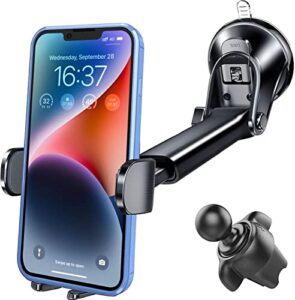 apps2car phone mount for car, 3-in-1 suction cup phone holder for car dashboard windshield vent universal cell phone holder for car, compatible with iphone, samsung, all cellphone, thick case friendly