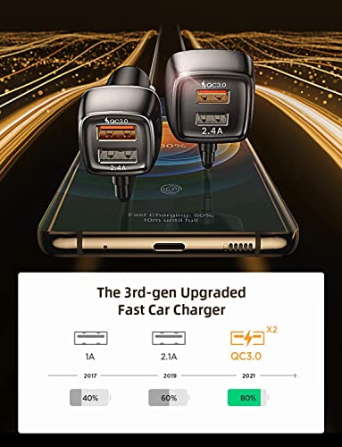 60W USB Car Charger - AINOPE [4 Multi USB Ports] [QC 36W] Fast Car Charger Adapter[5FT Cable] QC 3.0 Cigarette Lighter Adapter Back Seat Charging for iPhone Samsung iPad MacBook Fire Tablet and More